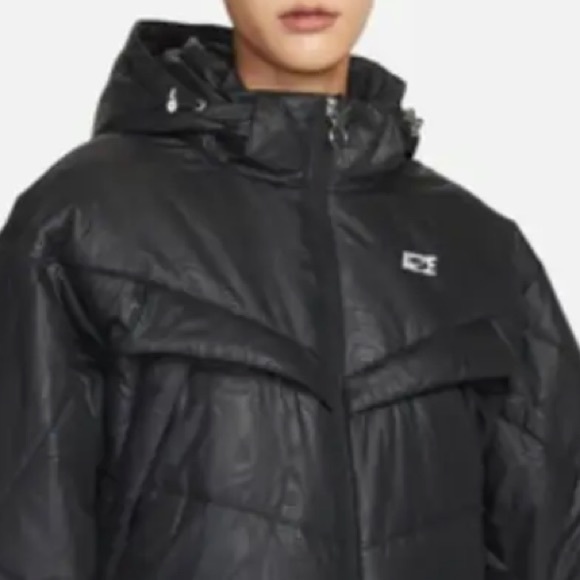 Nike Therma-Fit sz L black print NWT short zip up zip pocket hooded puffer coat - Picture 5 of 16